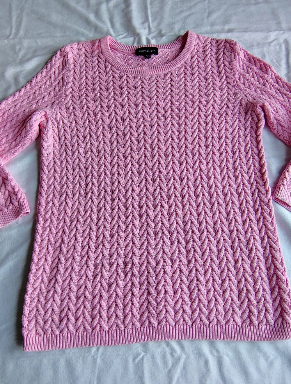 Lord & Taylor Pink 100% Cotton Braided Cable Knit Sweater M